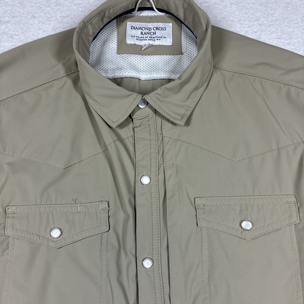 Diamond Cross Ranch‎ Western Shirt Men's 2XL XXL Beige Long Sleeve Pearl Snap